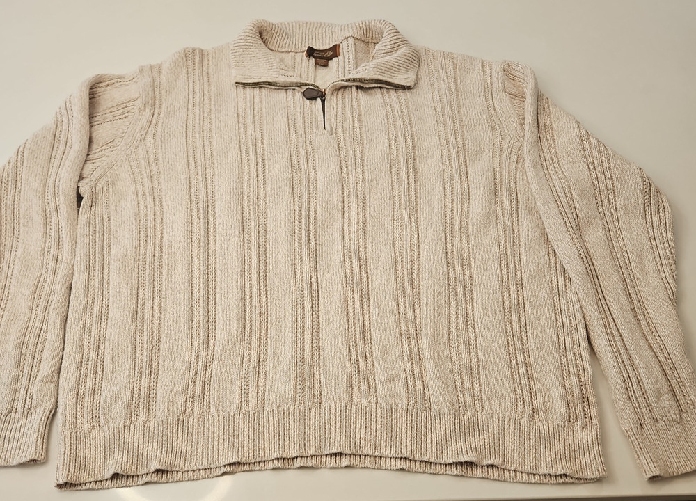 Tasso Elba Beige/Bone Men's Knit Pullover Sweater 1/4 Zip Mock Neck Cotton XXL